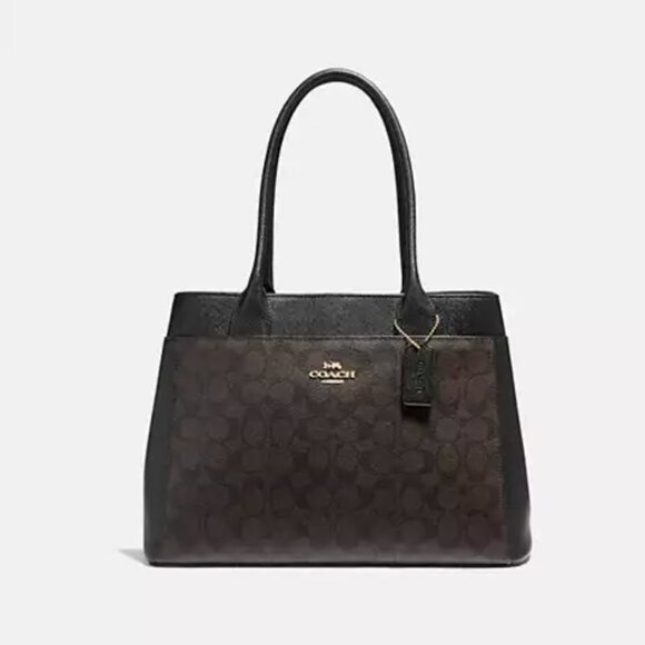 Coach Brown & Black Casey Tote In Signature Canvas Shoulder Bag Purse - Picture 1 of 12